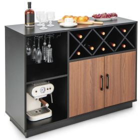 Industrial Sideboard Cabinet with Removable Wine Rack and Glass Holder