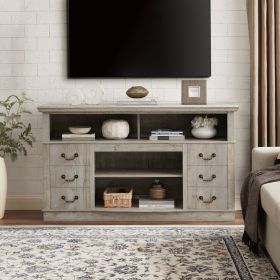 Traditional TV Media Stand Farmhouse Rustic Entertainment Console for TV Up to 65" with Open and Closed Storage Space, Light Gray