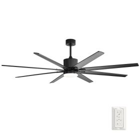 76 Inch Ceiling Fan with 18W Dimmable LED Light Remote Control 8 Solid Wood Blades Black for Living Room