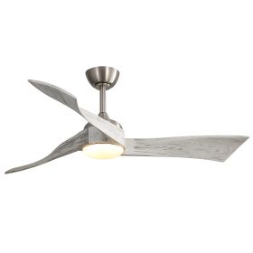 52 Inch Modern Ceiling Fan With Dimmable 3 Color Led Light 3 Solid Wood Blades Remote Control Reversible DC Motor For Home