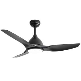 52 Inch Ceiling Fan with Light and 6-speed Remote Control 3 ABS Fan Blades Black for Bredoom Patio