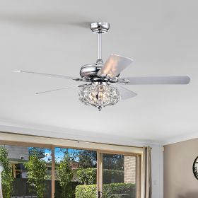 52'' Crystal Shade Ceiling Fan Lamp With Remote Control 3 Speed (High, Mid, Low) , 5 Reversible Blades for Living Room, Dining Room, Bedroom