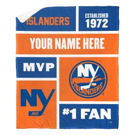 [Personalization Only] OFFICIAL NHL Colorblock Personalized Silk Touch Sherpa Throw Blanket - New York Islanders