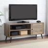 Rustic Oak and Black TV Stand with Open Shelving