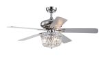 52 Inch Crystal Chandelier Fan Dual Finish Reversible Blades, Fandelier,Ceiling Fan With Remote Control 3 Speed (Low,Mid,High) for Living Room