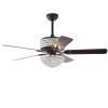 52 Inch Dual Crystal Shade Ceiling Fan with 5 Wood Blades, Two-color fan blade, AC Motor, Remote Control, Reversible Airflow, Multi-Speed