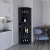 71" Corner Bar Cabinet with Five Shelves, Eight Bottle Cubbies and Stemware,Black