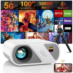 5G WiFi Bluetooth Video Projector[Projector Screen and Tripod Included], Full HD 1080P Outdoor Movie Projector