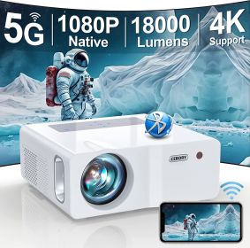 Native 1080P 5G WiFi Bluetooth Projector,18000LM 450 ANSI Outdoor Movie Projector 4K Support and Max 450" Display