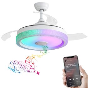 42 Inch Modern Invisible Ceiling Fan, 120V 3 ABS Blades Remote Control Reversible DC Motor, With 36W Led Light Smart APP Control, Past ETL Ceiling Fan