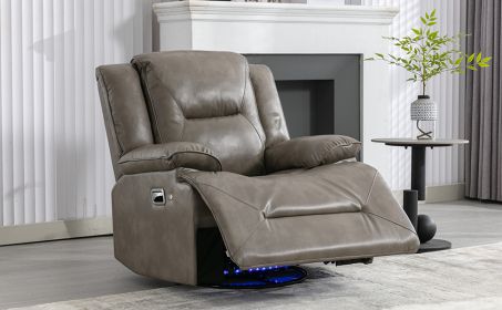 360° Swivel and Rocking Home Theater Recliner Manual Recliner Chair with a LED Light Strip for Living Room,Bedroom, Grey