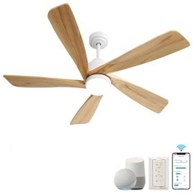 52 Inch Indoor Ceiling Fan With Dimmable LED Light 5 Solid Wood Blades Remote Control Reversible DC Motor With Smart APP Control