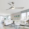 52 Inch Modern Ceiling Fan With Dimmable 3 Color Led Light 3 Solid Wood Blades Remote Control Reversible DC Motor For Home