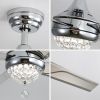 48 Inch Crystal Ceiling Fan With 3 Speed Wind 4 Iron Blades Remote Control AC Motor With Light