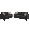 Living Room Furniture 2pc Sofa Set Black Polyfiber Sofa And Loveseat w pillows Cushion Couch