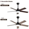 42 Inch Modern Ceiling Fan With 3 Color Dimmable Light 5 Blades Remote Control Reversible DC Motor Black For Bedroom