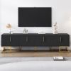 ON-TREND Modern TV Stand with Metal Legs and Gold Handles for TVs Up to 80'', Media Console Table with Cabinets and Adjustable Shelves