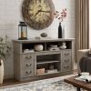 Traditional TV Media Stand Farmhouse Rustic Entertainment Console for TV Up to 65" with Open and Closed Storage Space, Light Gray