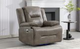 360° Swivel and Rocking Home Theater Recliner Manual Recliner Chair with a LED Light Strip for Living Room,Bedroom, Grey