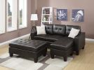 Espresso Faux Leather 3pcs Reversible Sectional Sofa Chaise w Ottoman Chaise Tufted Couch Lounge Living Room Furniture