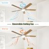 52 Inch Modern Led Ceiling Fan With 3 Color Dimmable 5 Plywood Blades Remote Control Reversible White For Bedroom