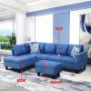 Blue Linen 3-Piece Living Room Sofa Set A