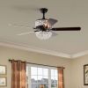 52 Inch Dual Crystal Shade Ceiling Fan with 5 Wood Blades, Two-color fan blade, AC Motor, Remote Control, Reversible Airflow, Multi-Speed