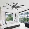 76 Inch Ceiling Fan with 18W Dimmable LED Light Remote Control 8 Solid Wood Blades Black for Living Room