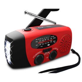 Solar hand crank USB charging radio flashlight (Color: Red)