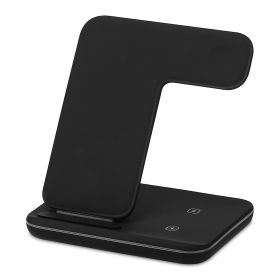 Wireless Charger 3 in 1 Charger Stand 15W Fast Charging Station Dock for iWatch Series 5/4/3/2/1 (Color: Black)