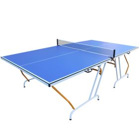 9ft Mid-Size Table Tennis Table Foldable & Portable Ping Pong Table Set for Indoor Games with Net, 2 Table Tennis Paddles and 3 Balls (Color: as Pic)