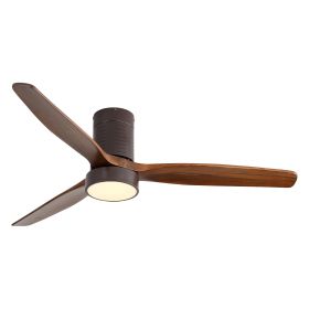 52 Inch Indoor Flush Mount Ceiling Fan with LED Light and Remote Control (Color: as Pic)