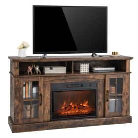 Fireplace TV Stand for TVs Up to 65 Inch with Side Cabinets and Remote Control (Color: Brown)